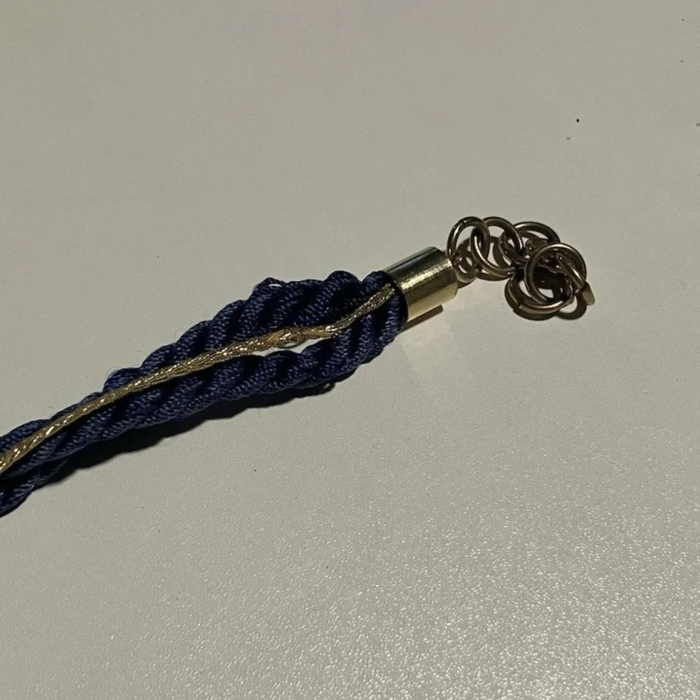 Navy‎ Blue Rope Belt with Gold Shell Charms, Vintage Statement Adjustable Waist